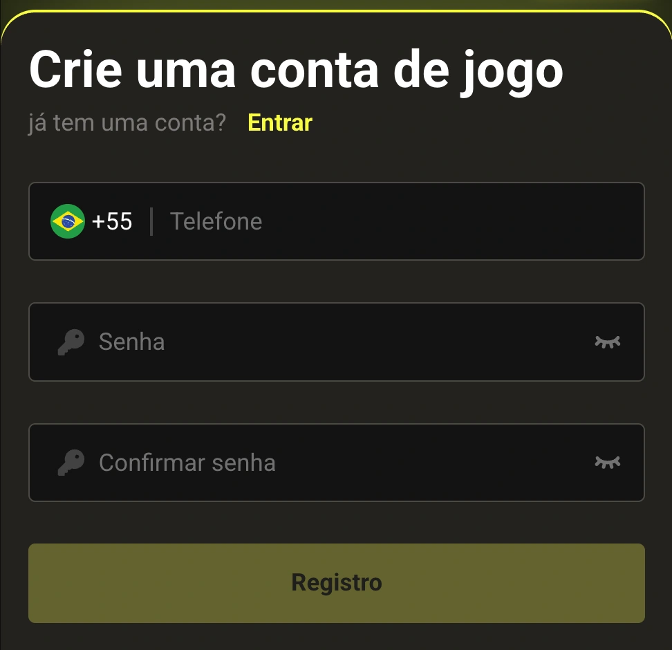 Tela de cadastro simples no XX666 plataforma